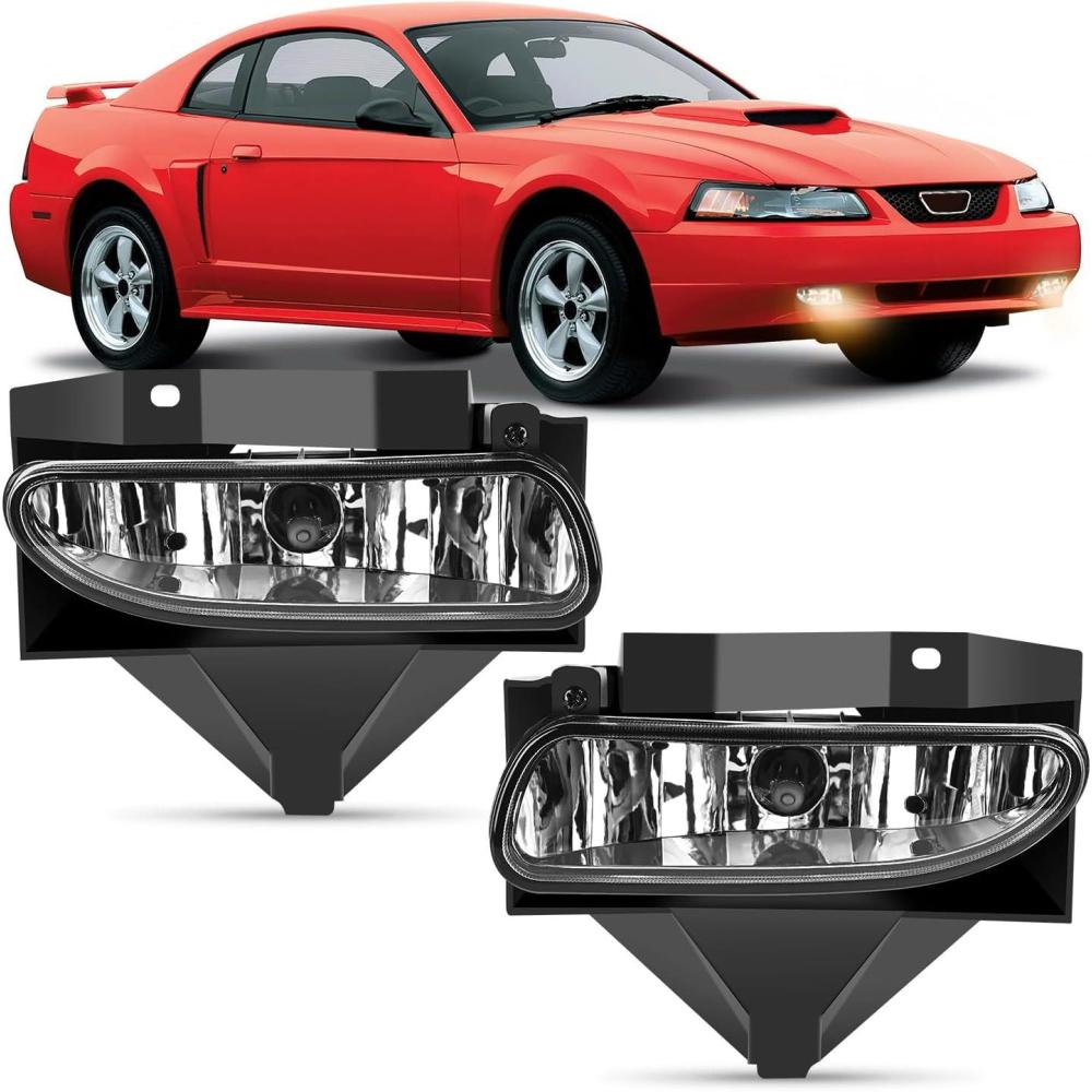 imageNilight Fog Lights Assembly Compatible with 1999 2000 2001 2002 2003 2004 Ford Mustang Lamp Replacement Driver and Passenger Side Amber Lens19992004 Ford Mustang Clear