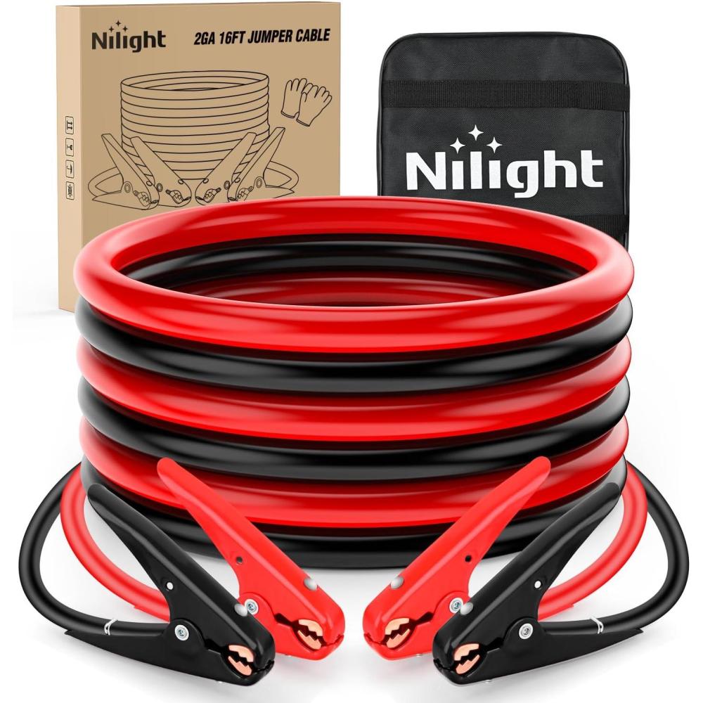 imageNilight Jumper Cables for Car Battery 2 Gauge 20 FT Booster Cable Heavy Duty 800 A CCA with Carrying Bag Jump Start Emergency Kit Pickup Truck RV Vans SUV2 Guage 16 FT