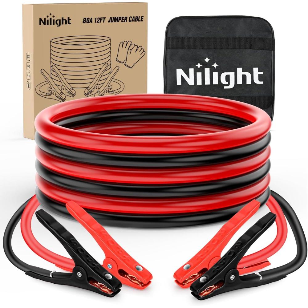 imageNilight Jumper Cables for Car Battery 2 Gauge 20 FT Booster Cable Heavy Duty 800 A CCA with Carrying Bag Jump Start Emergency Kit Pickup Truck RV Vans SUV8 Guage 12 FT