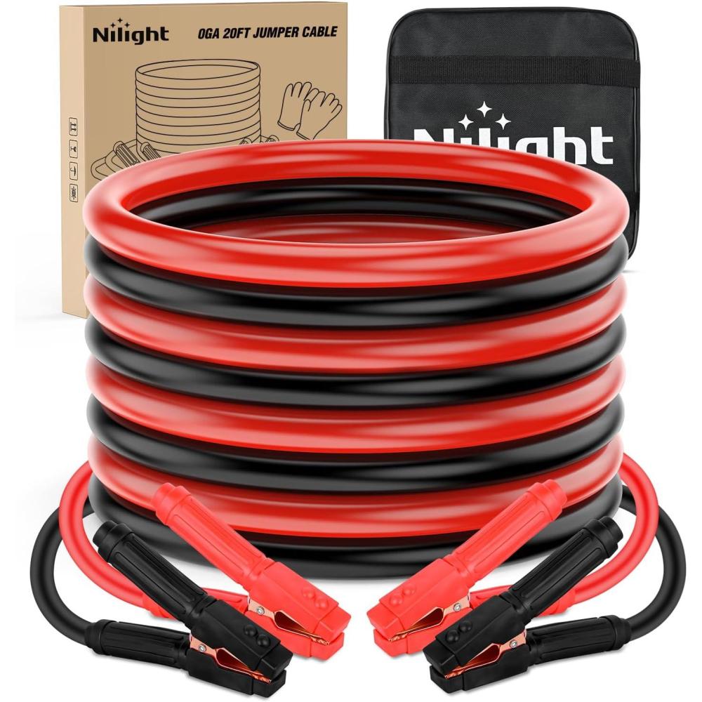 imageNilight Jumper Cables for Car Battery 2 Gauge 20 FT Booster Cable Heavy Duty 800 A CCA with Carrying Bag Jump Start Emergency Kit Pickup Truck RV Vans SUV0 Guage 20 FT