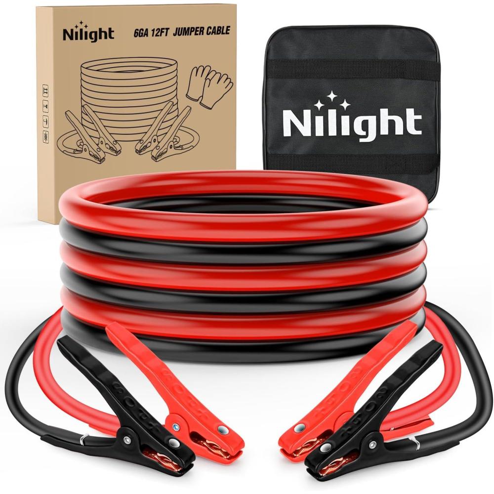 imageNilight Jumper Cables for Car Battery 2 Gauge 20 FT Booster Cable Heavy Duty 800 A CCA with Carrying Bag Jump Start Emergency Kit Pickup Truck RV Vans SUV6 Guage 12 FT