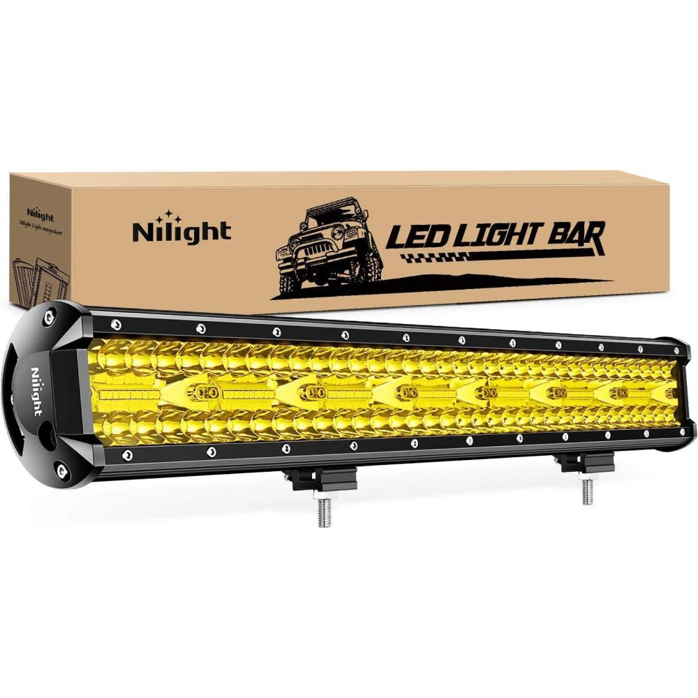 imageNilight LED Light Bar 20Inch 420W Yellow Flood Spot Combo Triple Row Driving Lamp Roof Bumper Off Road LED Work Lights Pods for Van Camper Wagon Car Pickup Golf Cart ATV UTV SUV Truck Boat 4x4Amber