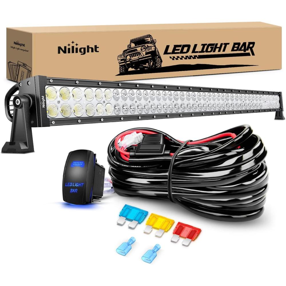 imageNilight LED Light Bar 32Inch 180W Spot Flood Combo Led Off Road Lights 12V 5Pin Rocker Switch LED Light Bar Wiring Harness Kit 2 Years Warranty ZH079 ClearWhite42Inch 240W Light Bar Wiring Harness