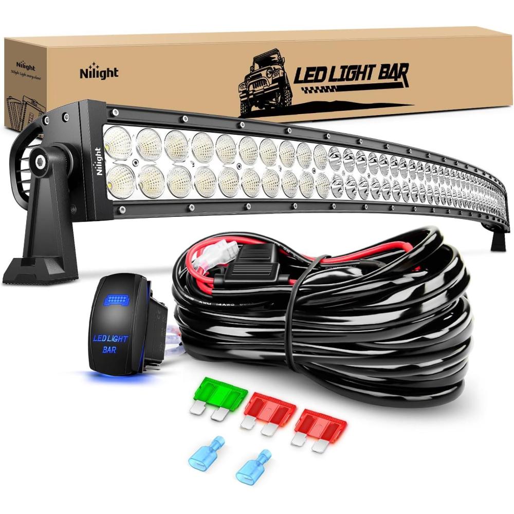 imageNilight LED Light Bar 32Inch 180W Spot Flood Combo Led Off Road Lights 12V 5Pin Rocker Switch LED Light Bar Wiring Harness Kit 2 Years Warranty ZH079 ClearWhite50Inch 288W Light Bar Wiring Harness