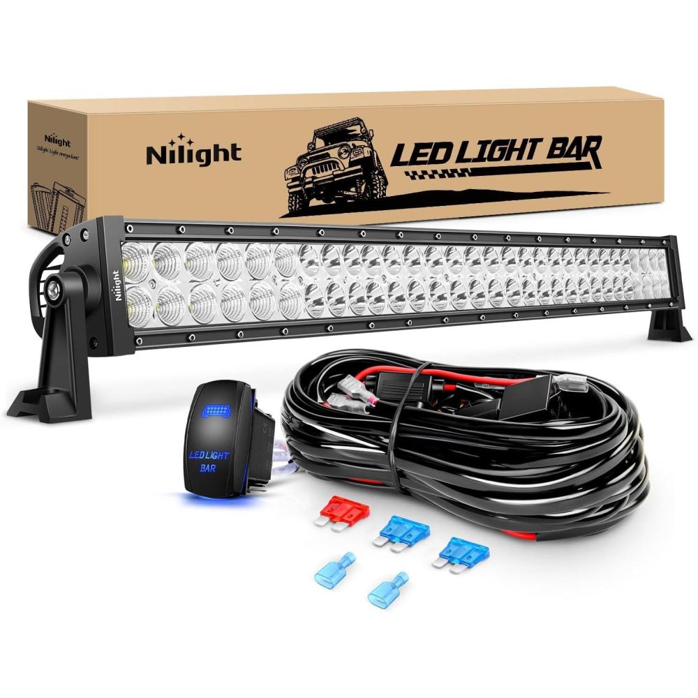 imageNilight LED Light Bar 32Inch 180W Spot Flood Combo Led Off Road Lights 12V 5Pin Rocker Switch LED Light Bar Wiring Harness Kit 2 Years Warranty ZH079 ClearWhite32Inch 180W Light Bar Wiring Harness