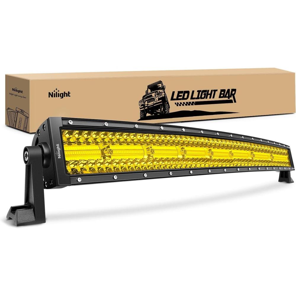 imageNilight LED Light Bar 33Inch Triple Row Spot Flood Combo Lights Red Shell with Wiring Harness Kit for Fog Driving Work Lighting on OffRoad Truck SUV ATV UTV33Inch 256LEDs Curved Yellow