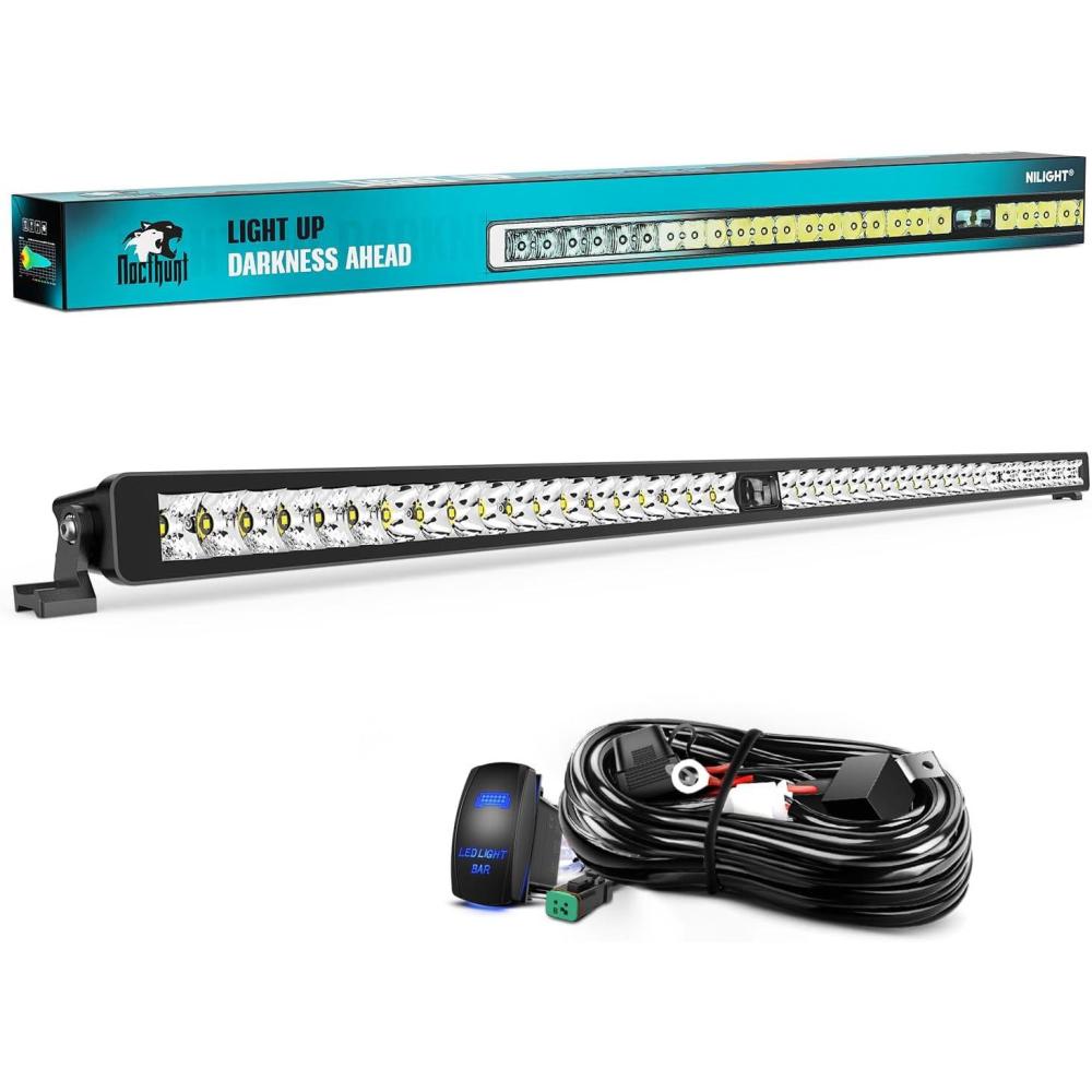 imageNilight LED Light Bar 8 Inch 5LED 2 PCS Single Row Spot LED Fog Screwless night vision Off Road Driving Lights w18AWG Rocker Switch Wiring Harness Kit for Truck ATV UTV42Inch 29Led Light Wiring Kit