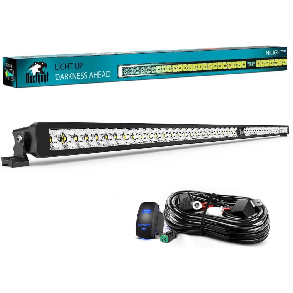 imageNilight LED Light Bar 8 Inch 5LED 2 PCS Single Row Spot LED Fog Screwless night vision Off Road Driving Lights w18AWG Rocker Switch Wiring Harness Kit for Truck ATV UTV52Inch 49Led Light Wiring Kit