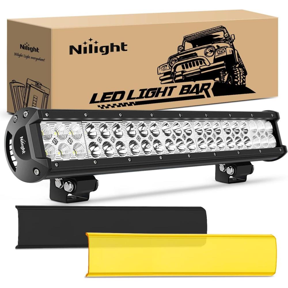 imageNilight LED Light Bar with YellowBlack Covers 2 PCS 36 W 65 Inch Flood Off Road Lights Super Bright Driving Fog Boat Lighting Pods for Trucks Pickup Golf Cart SUV ATV UTV 4x4 Van Camper20 inch light  cover