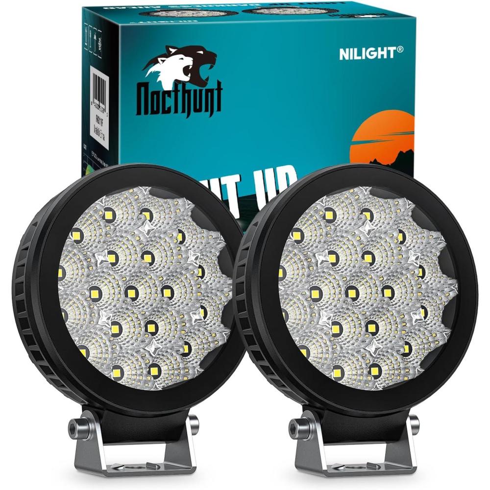 imageNilight LED Light Pods 2 PCS 4 Inch 19LED Super Slim Flood Beam Round Driving Offroad Work Side Ditch Lights Builtin EMC for Tractor Truck Motorbike Boat ATV4Inch 9Led Light Pods 2Pcs