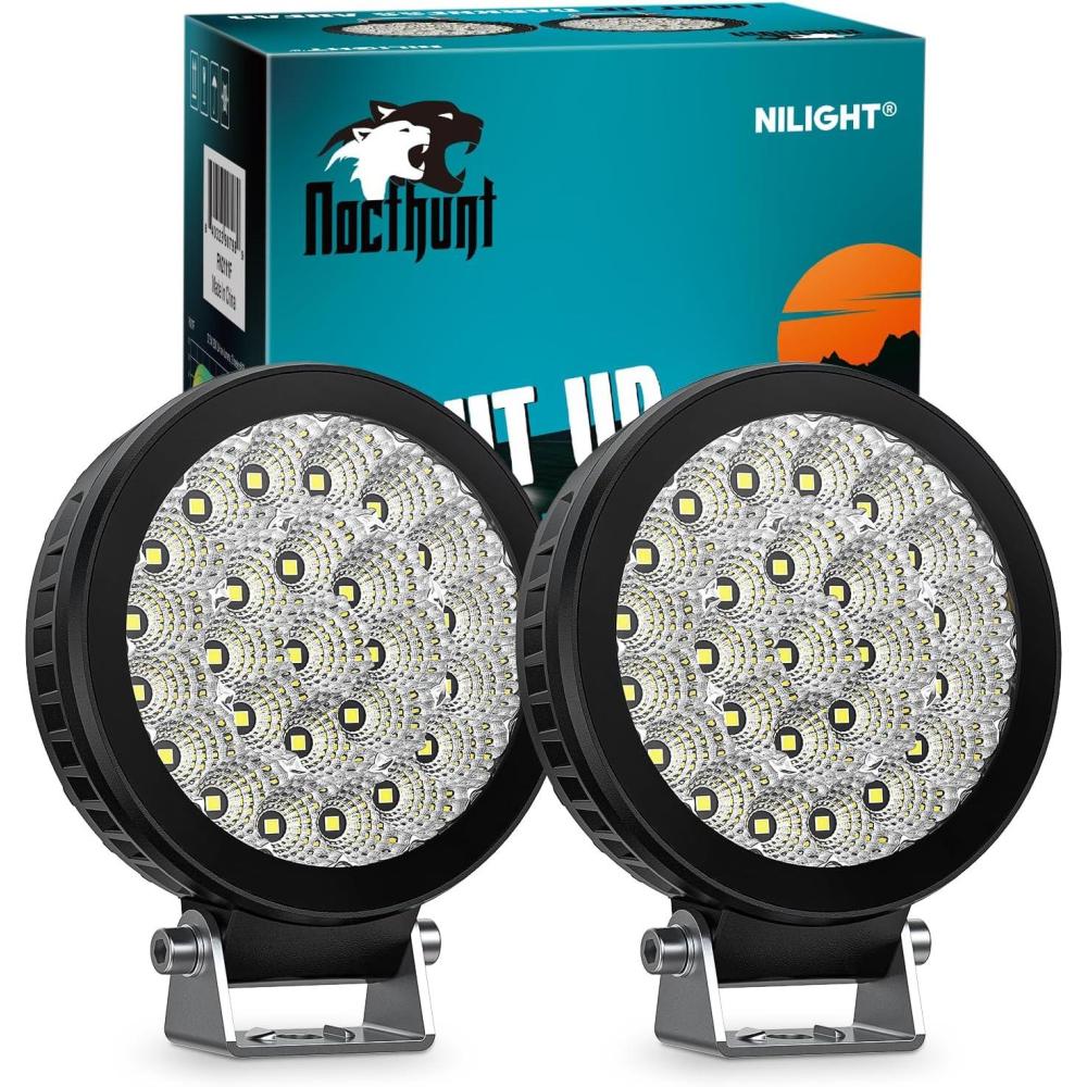 imageNilight LED Light Pods 2 PCS 4 Inch 19LED Super Slim Flood Beam Round Driving Offroad Work Side Ditch Lights Builtin EMC for Tractor Truck Motorbike Boat ATV43Inch 25Led Light Pods 2Pcs