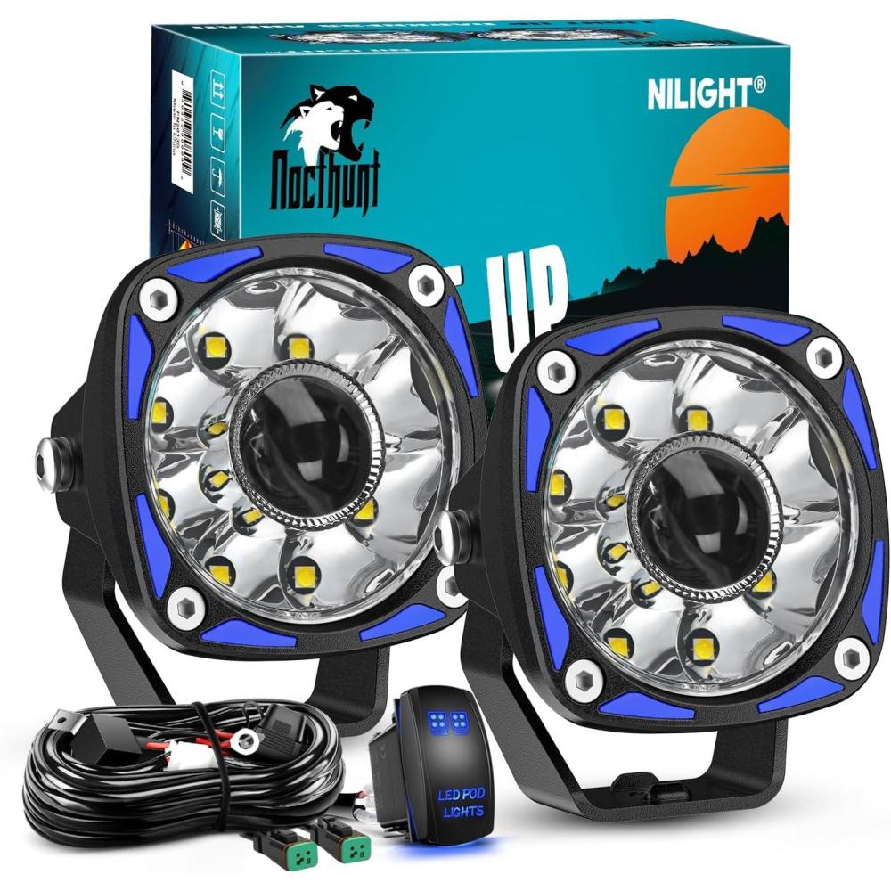 imageNilight LED Light Pods 575 Inch 12LED Round Offroad Driving Lights 2 PCS night vision Super Bright Spotlights w16AWG Rocker Switch Wiring Harness Kit for Truck ATV UTV3Inch 9Led Light Pods Wiring Kit