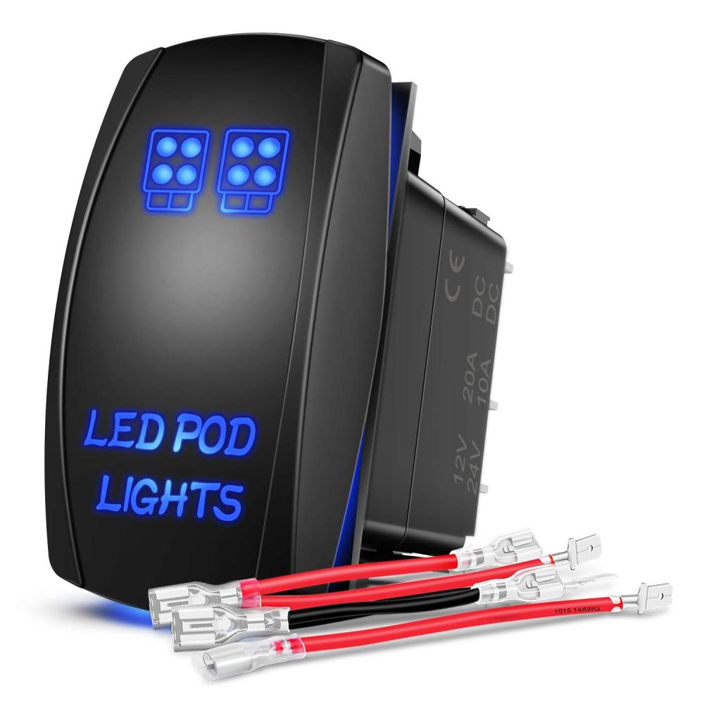 imageNilight LED POD Lights Rocker Switch Led Light Bar Switch 5Pin Laser OnOff switches 20A12V 10A24V Switch with Jumper Wires Set for CarsTrucksRVs2 Years WarrantyBlue