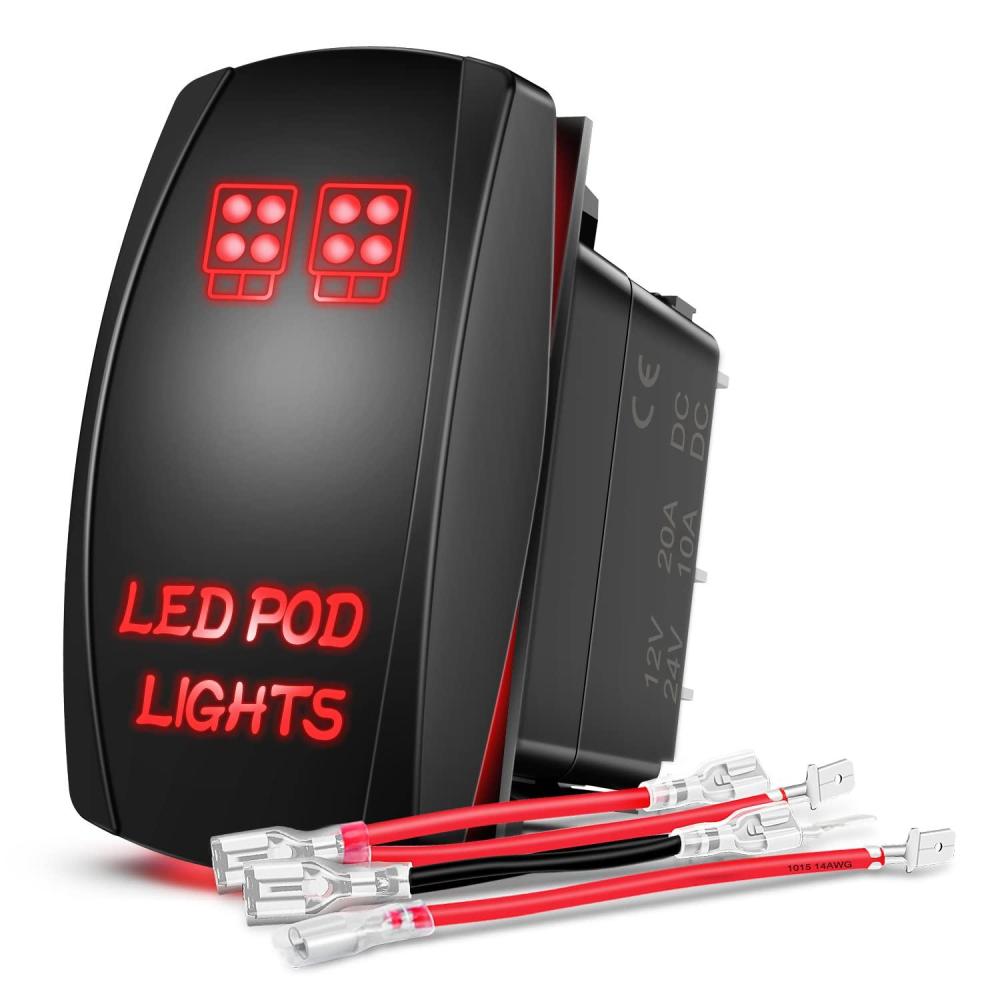 imageNilight LED POD Lights Rocker Switch Led Light Bar Switch 5Pin Laser OnOff switches 20A12V 10A24V Switch with Jumper Wires Set for CarsTrucksRVs2 Years WarrantyRed