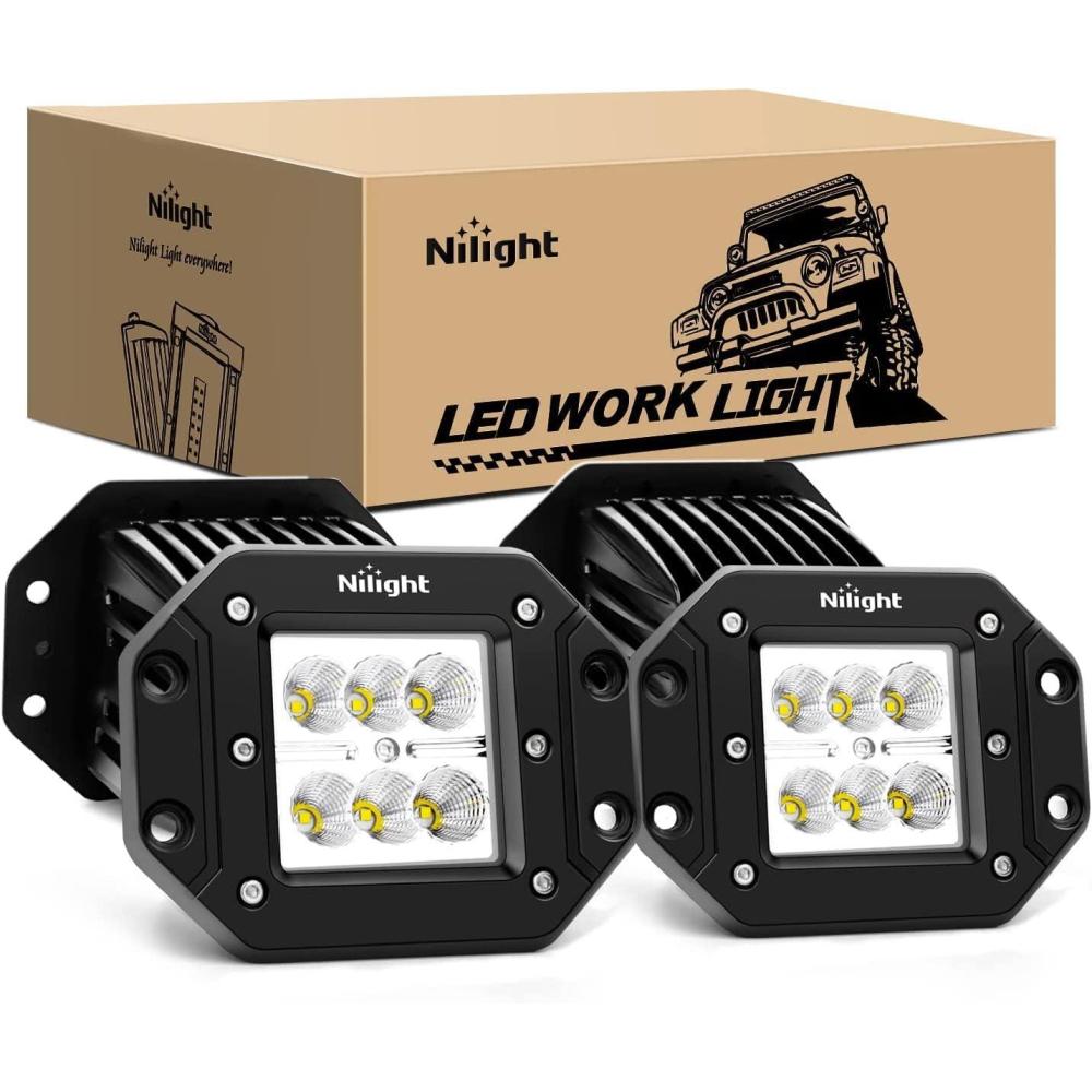 imageNilight LED Pods 4PCS 18W Flood Flush Mount LED Work Light Driving Lights Led Light Bar Off Road Fog Lights for Jeep Truck Tacoma Bumper ATV UTV4PCS 18W Flood Flush Mount