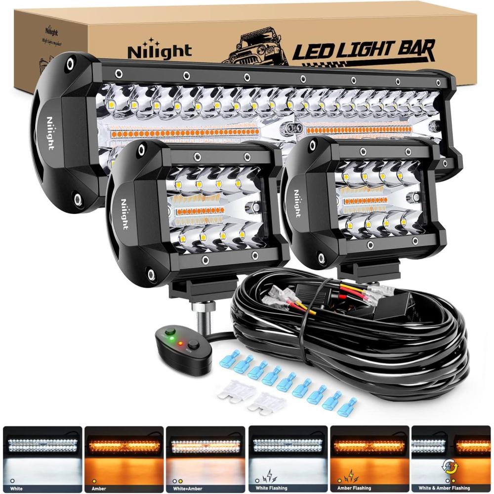 imageNilight Led Light Bar 12Inch 300W Triple Row Flood Spot Combo 30000LM Bar Driving Boat Lighting Led Off Road Lights for Trucks2 Years WarrantyAmberWhite 6 Modes