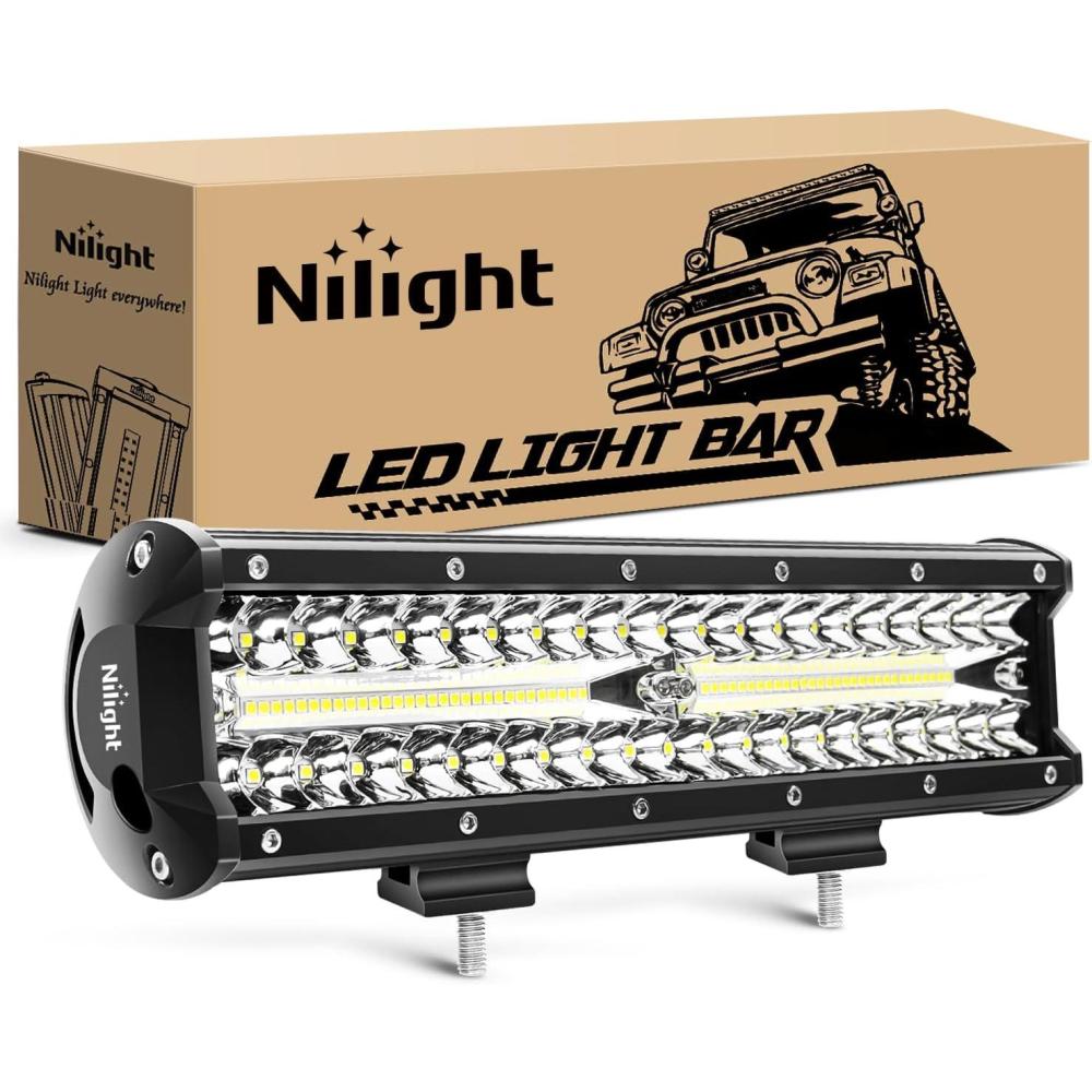 imageNilight Led Light Bar 12Inch 300W Triple Row Flood Spot Combo 30000LM Bar Driving Boat Lighting Led Off Road Lights for Trucks2 Years WarrantyWhite