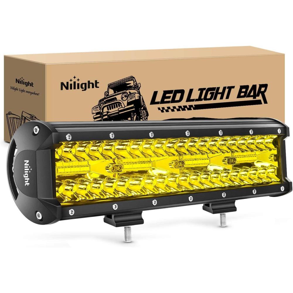 imageNilight Led Light Bar 12Inch 300W Triple Row Flood Spot Combo 30000LM Bar Driving Boat Lighting Led Off Road Lights for Trucks2 Years WarrantyYellow