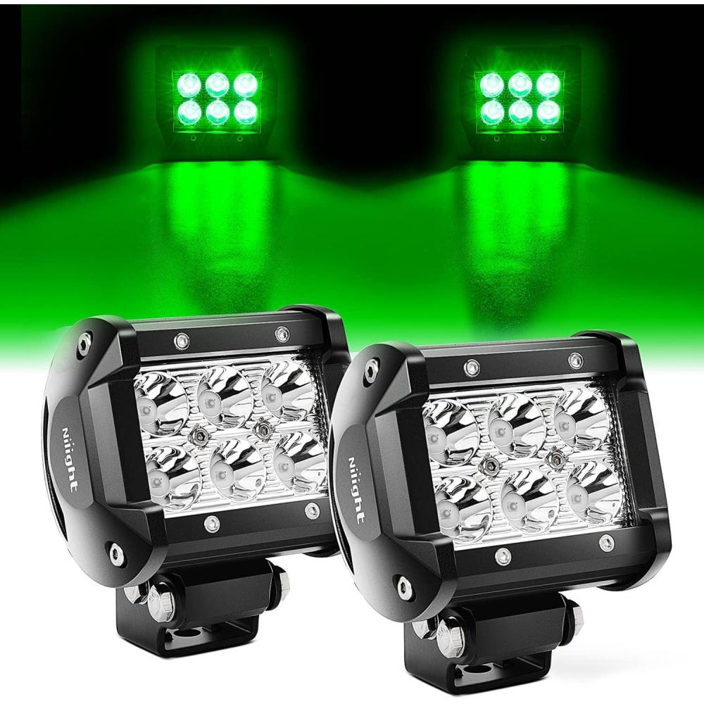 imageNilight Led Pods 2Pcs 18W 1260LM Spot Off Road Lights Super Bright Driving Fog Boat Lamp Work Lighting Bar for Trucks Van Camper Wagon Car Pickup Golf Cart ATV UTV SUV Boat 4x4Green