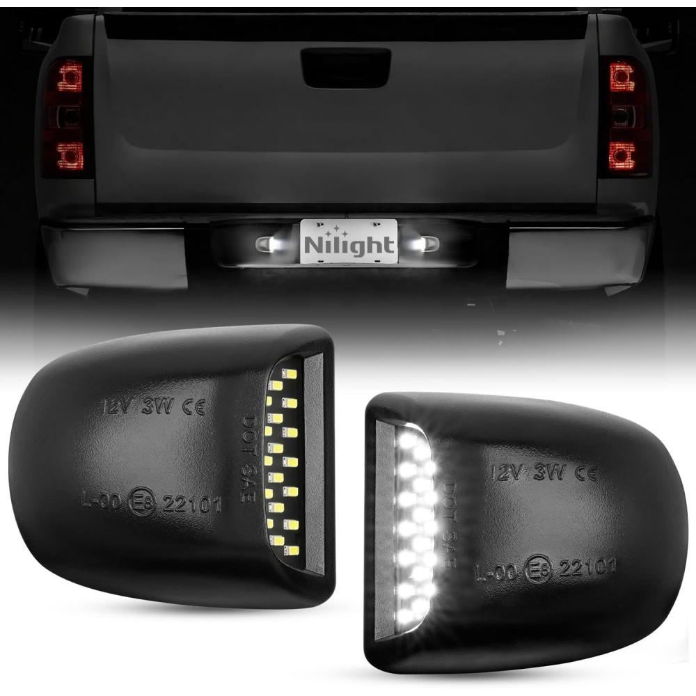imageNilight License Plate Lights Compatible with 19992001 2002 2003 2004 2005 2006 2007 2008 2009 2010 2011 2012 2013 Chevy Silverado 1500 2500 3500 GMC Sierra Black housing 6000K White 2PCS Pack19992013SilveradoSierra20072013Escalade