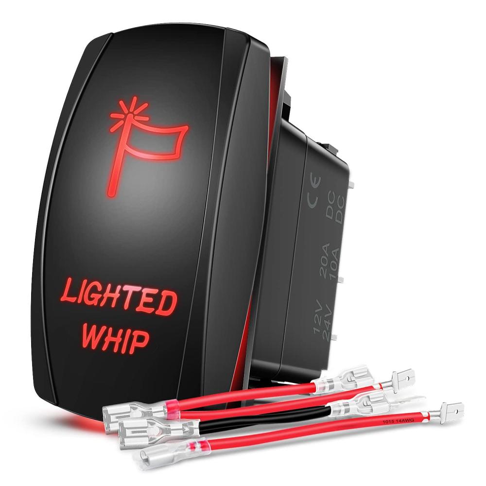 imageNilight Lighted Whip Rocker Switch Led Light Bar 5Pin Laser On Off SPST switches 20A12V 10A24V Red with Jumper Wires Set for Cars Trucks RVsRed