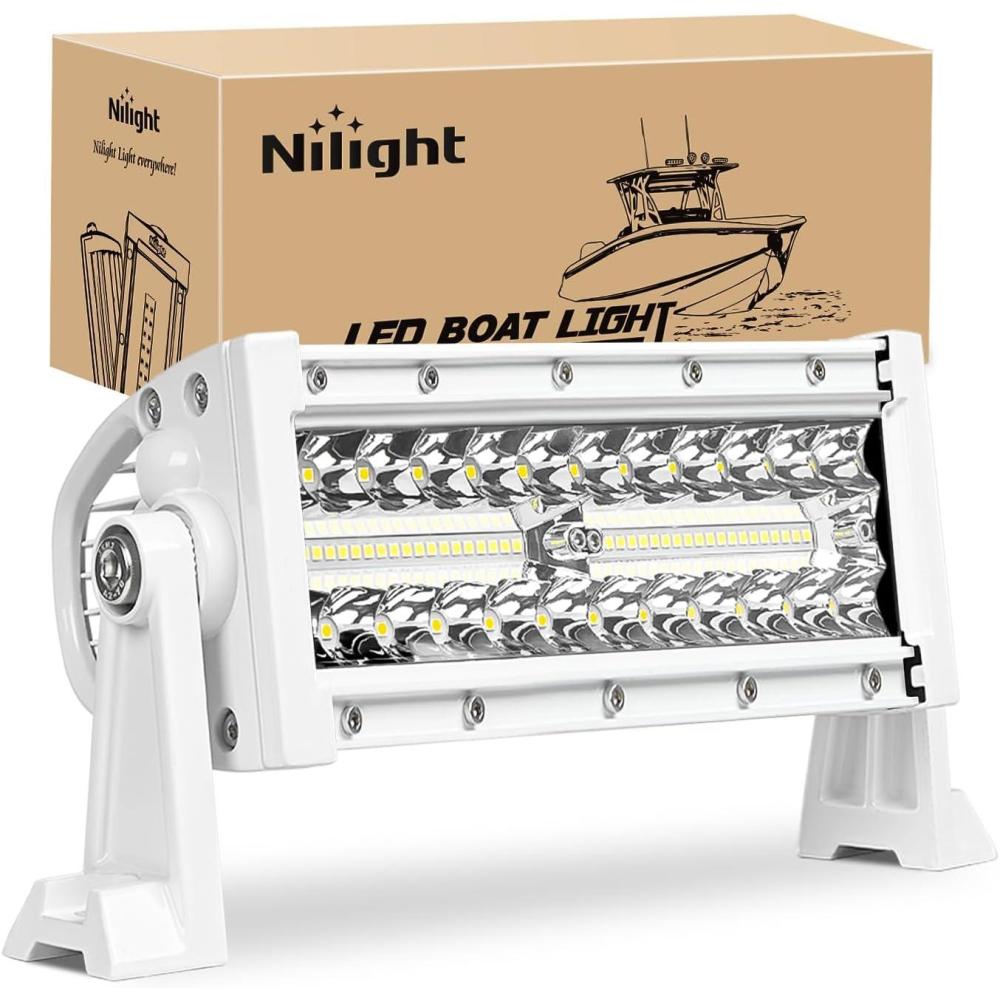 imageNilight Marine LED Light Bar Navigation Lights 135 Inch White Spot Flood Combo Ponton Boat Deck Dock Lighting for Night Fishing Ttop Stern Yacht Port Sailboat Trucks Tractors9Inch 84 Leds White Shell
