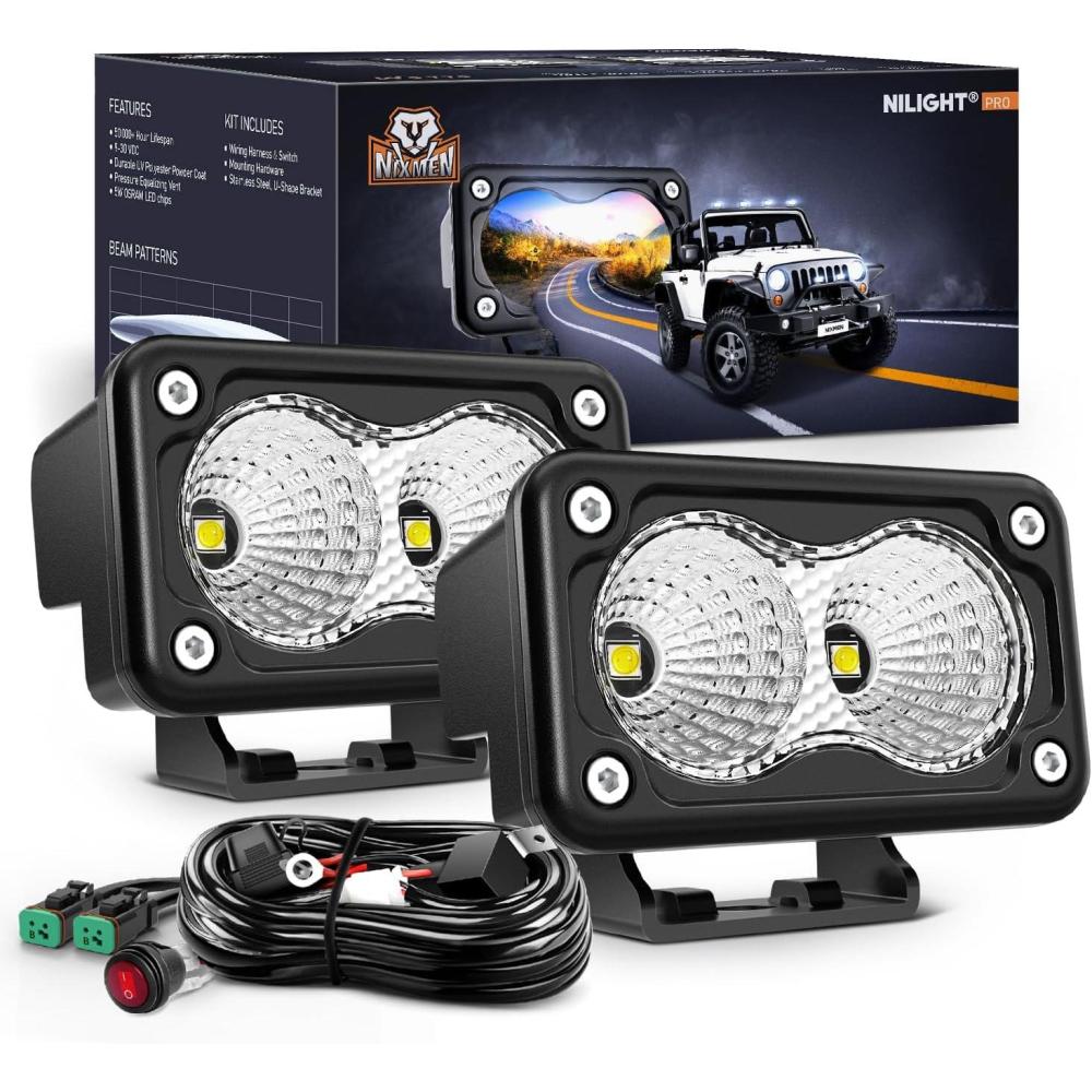 imageNilight Motorcycle Amber LED Pods 2 PCS 3 Inch 1070LM Flood Offroad Fog Driving Auxiliary Light w18AWG DT Wiring Harness Kit for ATV Truck Boat Tractor ForkliftWhite Led Pods Wiring harness