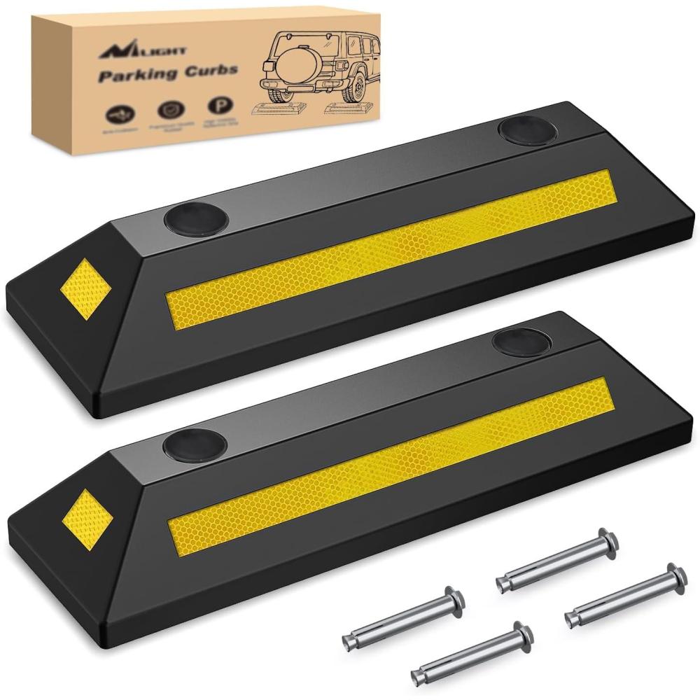 imageNilight Parking Curb  Heavy Duty Rubber Garage Driveway Car Wheel Stopper Parking Aid Block Gadgets 1Pack2 PACK