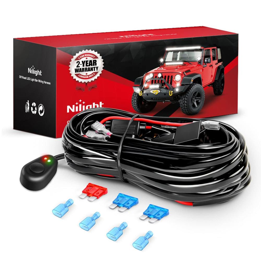 imageNilight Remote Wiring Harness for LED Light Bar Wireless Strobe Flash Work Driving Lights 12V 15A 16AWG Controller 5PIN Switch Waterproof Power Relay Blade Fuse2 Leads16AWG2 Lead