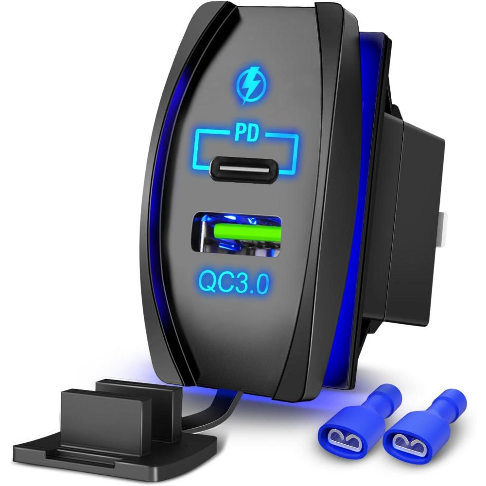 imageNilight Rocker Switch Style USB Outlet Socket Fits Panel 42A PD Type C and QC 30 12V 24V Fast Socket Dual Outlets Port for Cars Boats Trucks RVsType C  USB