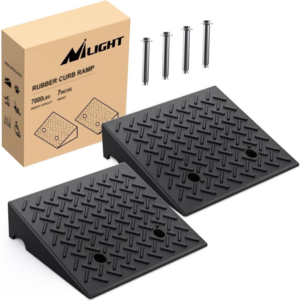 imageNilight Rubber Curb Ramps 63 Inches Rise Height Heavy Duty Rubber Threshold Ramp Portable Driveway Ramps for Cars Wheelchairs Scooter Lawn Mower 7000lbs Load Capacity 2 Pack7 Rise