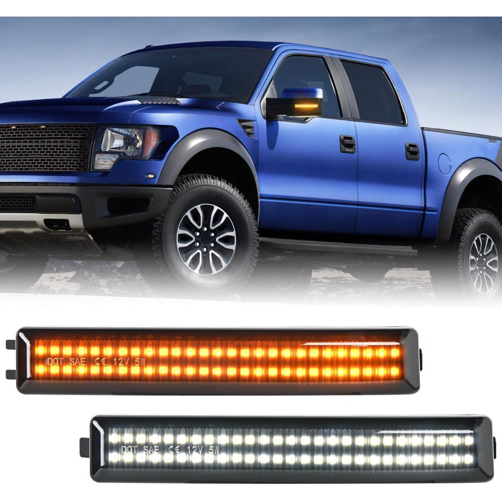 imageNilight Side Mirror Marker Light Switchback Amber Turn Signals White Day Running Lights Smoked Lens Plug and Play Compatible With 20092014 Ford F150 20102014 RaptorFord 20082014 F15020102014 Raptor