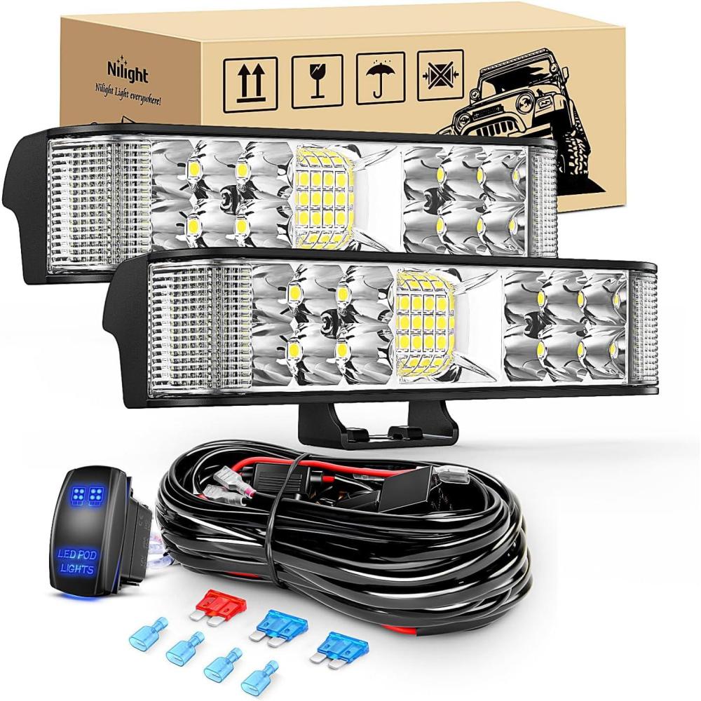 imageNilight Side Shooter LED Light Bar 2PCS 65 Inch 60W Flood Spot Beam Combo Fog Driving Pods 16AWG 5Pin Rocker Switch Wiring Harness Kit for Truck ATV UTV Boat60W Side Shooter Light  Wiring Harness