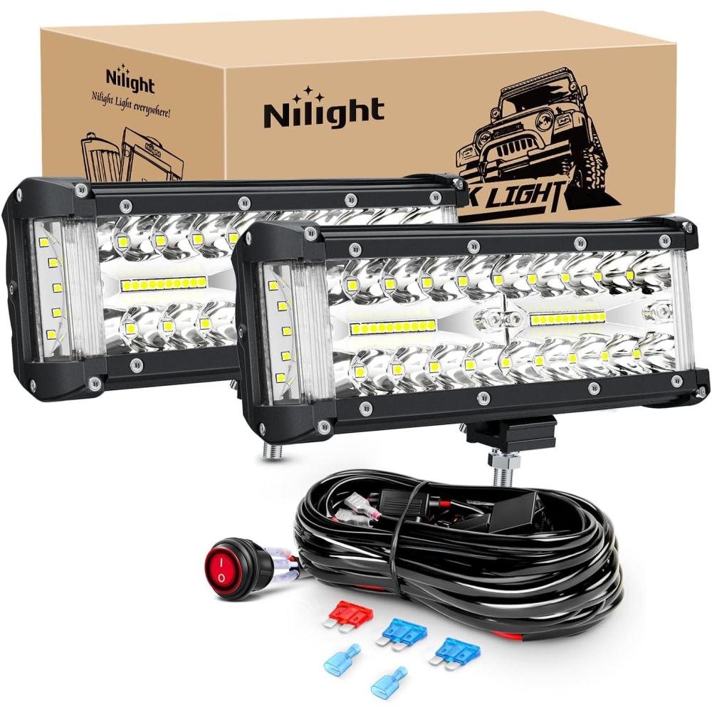 imageNilight Side Shooter Light Bar 7 Inch Triple Row Spot Flood Combo Work Off Road Lighting on Truck SUV ATV UTVSide Shooter Light  Wiring harness