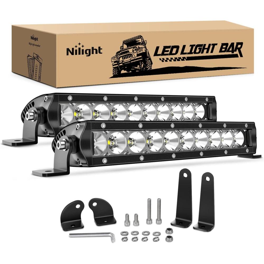 imageNilight Slim LED Light Bar 2PCS 11 Inch 26LED Single Row Spot Flood Combo Fog Driving Work Lighting Roof Bumper Lamp Offroad for 4x4 Trucks SUV ATV UTV11 Inch White Light