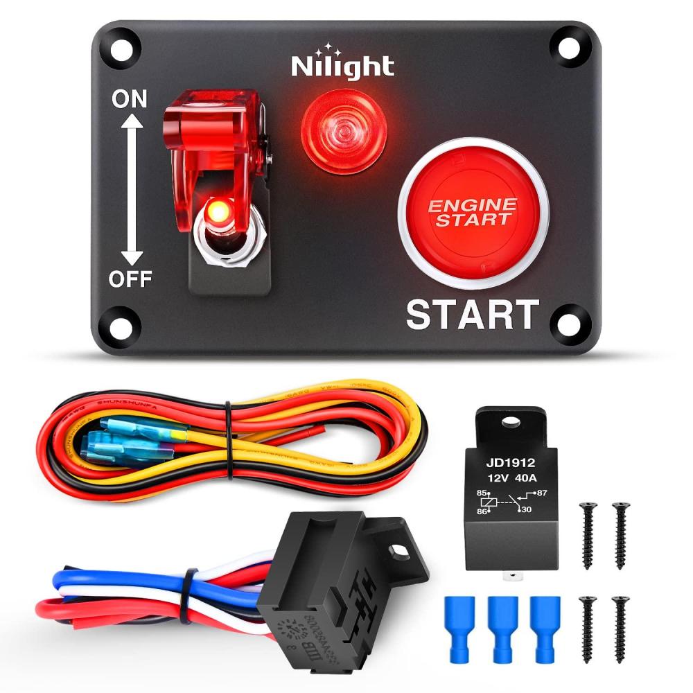 imageNilight Start Engine Button 12V DC 50A SPST on Off Momentary Switch Red Car Start Engine Button Stater Push Start Ignition Switch for Racing Sport Cars Trucks 2 Years WarrantyRed 2 in 1 Panel