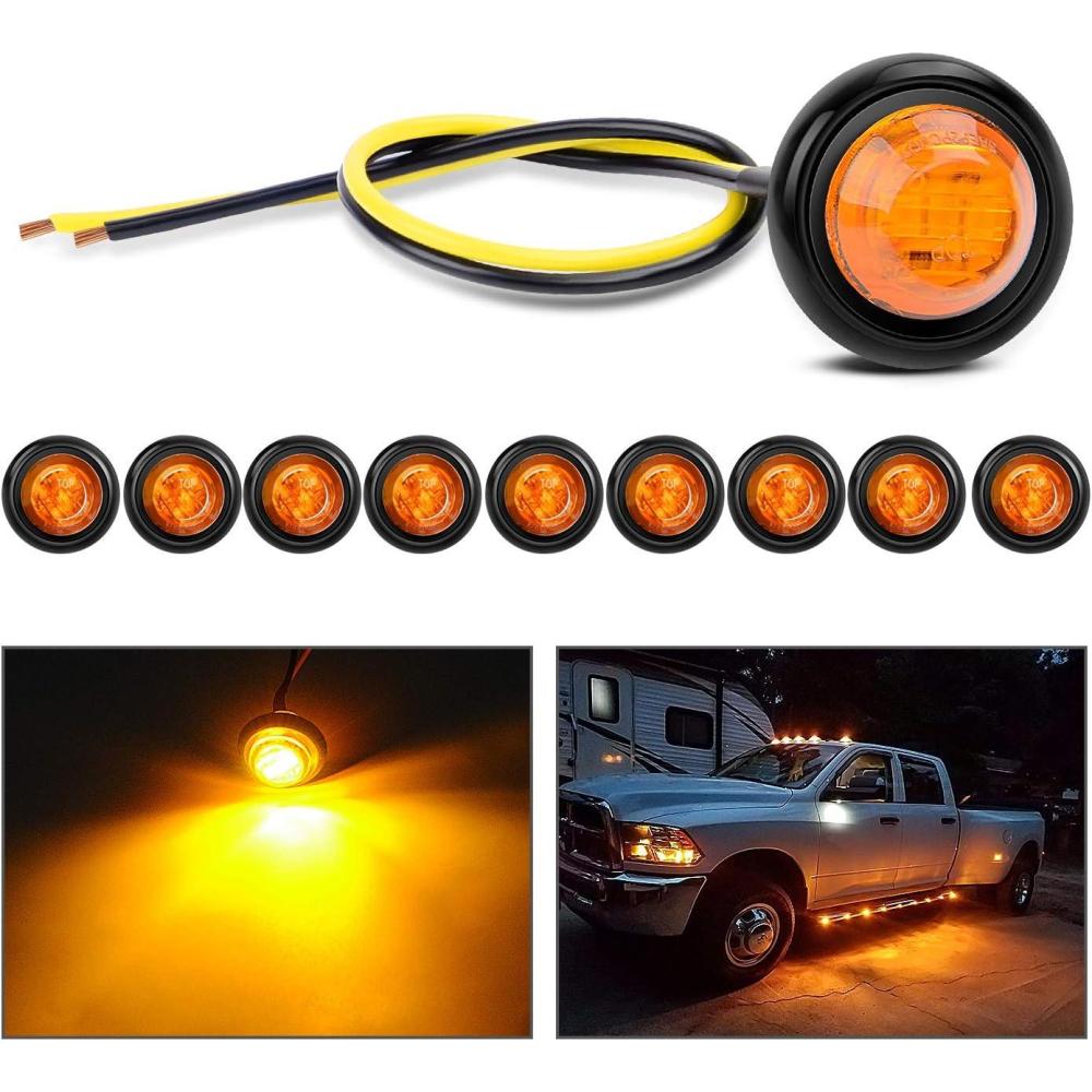 imageNilight TL03 10 PCS 34 Round Clearance LED Front Rear Side Indicator Bullet Marker Light for Truck RV Car Bus Trailer Van Caravan Boat 12V Amber10pcs Amber