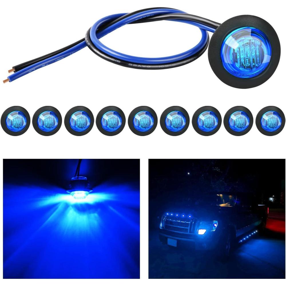 imageNilight TL03 10 PCS 34 Round Clearance LED Front Rear Side Indicator Bullet Marker Light for Truck RV Car Bus Trailer Van Caravan Boat 12V Amber10pcs Blue
