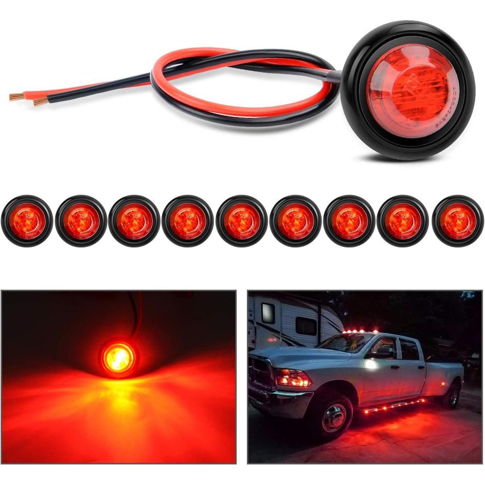 imageNilight TL03 10 PCS 34 Round Clearance LED Front Rear Side Indicator Bullet Marker Light for Truck RV Car Bus Trailer Van Caravan Boat 12V Amber10pcs Red