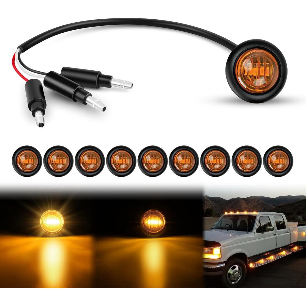 imageNilight TL03 10 PCS 34 Round Clearance LED Front Rear Side Indicator Bullet Marker Light for Truck RV Car Bus Trailer Van Caravan Boat 12V Amber10pcs 3Pin Amber