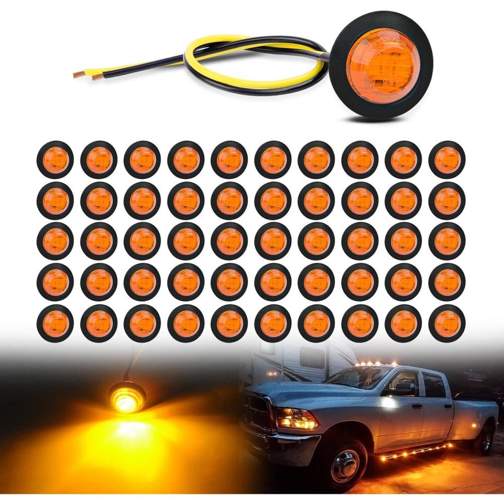 imageNilight TL03 10 PCS 34 Round Clearance LED Front Rear Side Indicator Bullet Marker Light for Truck RV Car Bus Trailer Van Caravan Boat 12V Amber50Pcs Amber