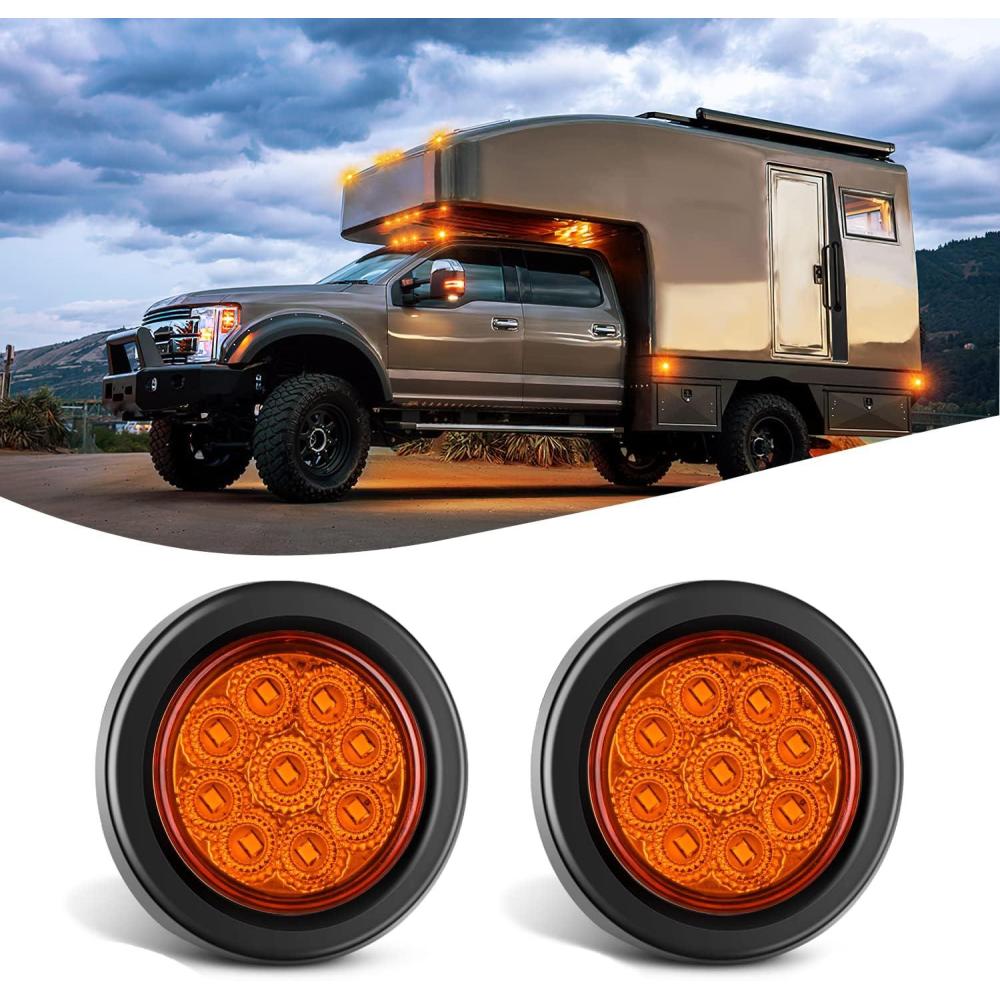 imageNilight TL03 10 PCS 34 Round Clearance LED Front Rear Side Indicator Bullet Marker Light for Truck RV Car Bus Trailer Van Caravan Boat 12V AmberAmber 2Pcs 9LED