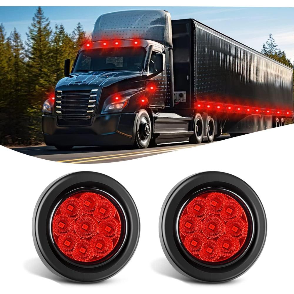 imageNilight TL03 10 PCS 34 Round Clearance LED Front Rear Side Indicator Bullet Marker Light for Truck RV Car Bus Trailer Van Caravan Boat 12V AmberRed 2Pcs 9LED