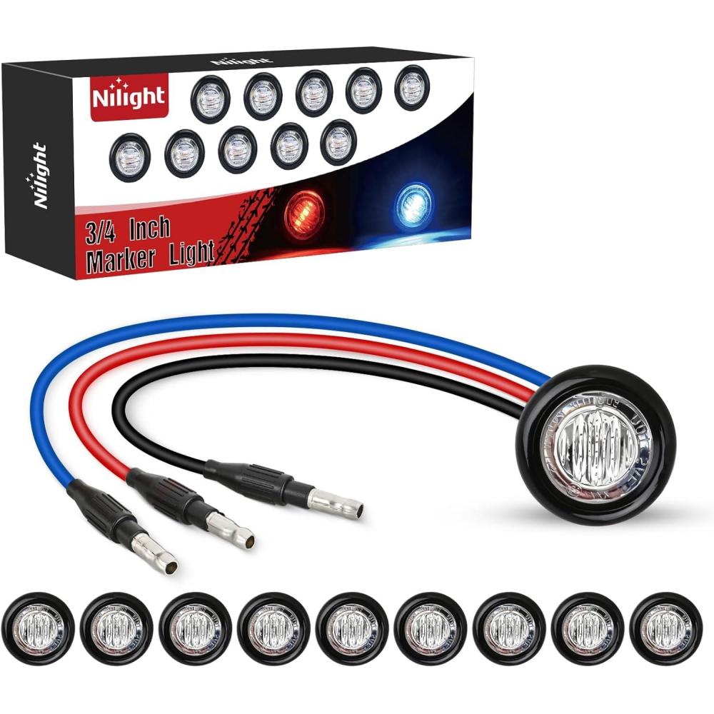 imageNilight TL03 10 PCS 34 Round Clearance LED Front Rear Side Indicator Bullet Marker Light for Truck RV Car Bus Trailer Van Caravan Boat 12V AmberRed Blue 10Pcs