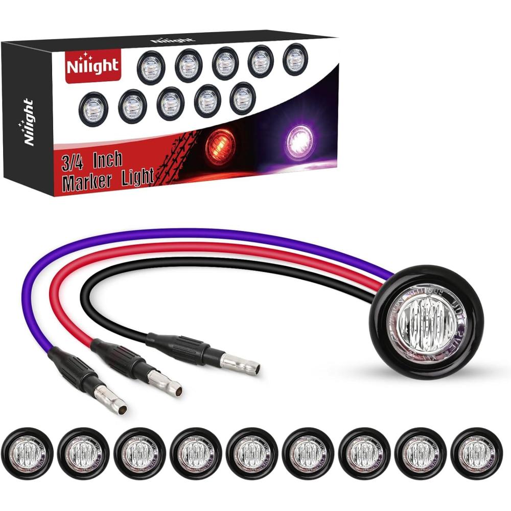 imageNilight TL03 10 PCS 34 Round Clearance LED Front Rear Side Indicator Bullet Marker Light for Truck RV Car Bus Trailer Van Caravan Boat 12V AmberRed Purple 10Pcs