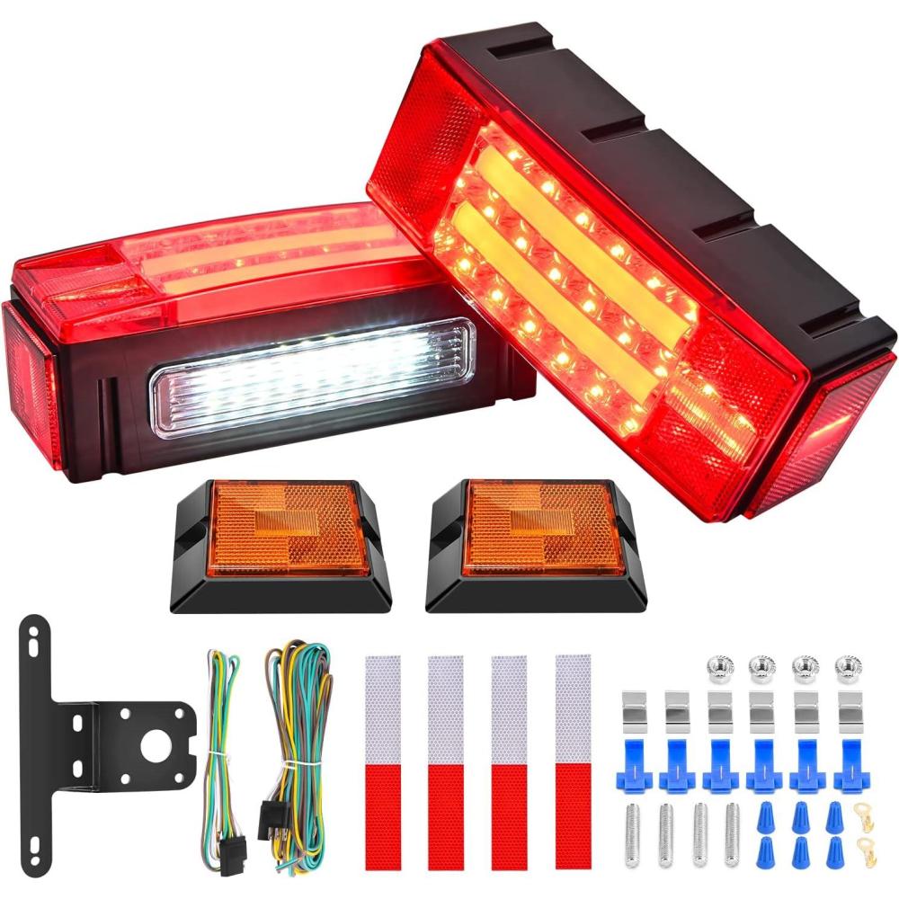 imageNilight TL20 2PCS Submersible Kit Low Profile Rectangular LED Stop Tail Turn Signal Side Marker Light on 12V RV Pickup Trucks Marine Boats Trailers 2 Years WarrantyRed White BlackHalo Glow Trailer Light