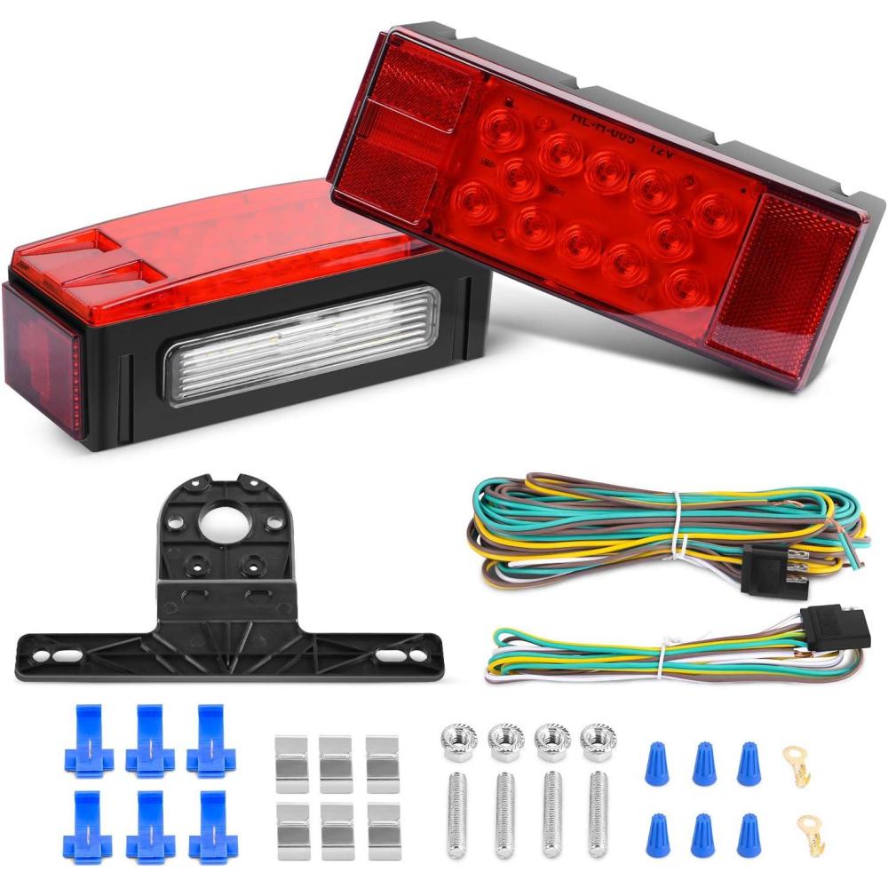 imageNilight TL20 2PCS Submersible Kit Low Profile Rectangular LED Stop Tail Turn Signal Side Marker Light on 12V RV Pickup Trucks Marine Boats Trailers 2 Years WarrantyRed White BlackTrailer Light