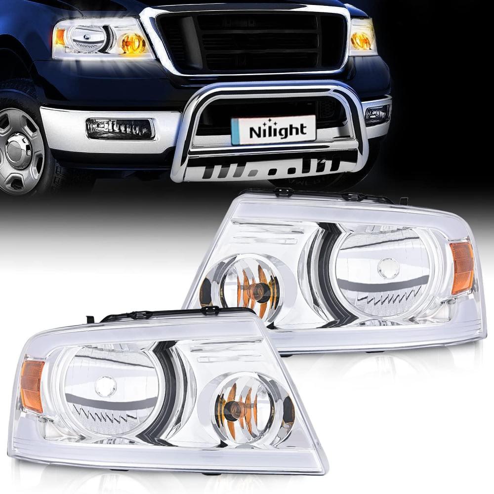 imageNilight Taillight Assembly Compatible with 2004 2005 2006 2007 2008 Ford F150 Rear Tail Light Lamp Replacement OE Style Driver Side and Passenger SideChrome Housing Amber Reflector DRL