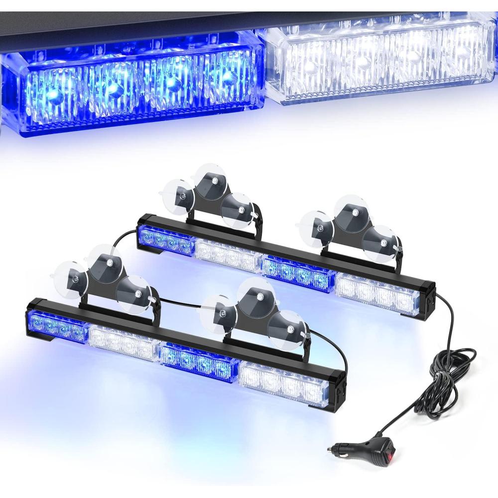 imageNilight Traffic Advisor Emergency Strobe Light Bar 2 In 1 17Inch 32LED 23 Flash Patterns Directional Safety Warning Lights with Cigar Lighter on Trucks Police Construction VehiclesBlue Mix White