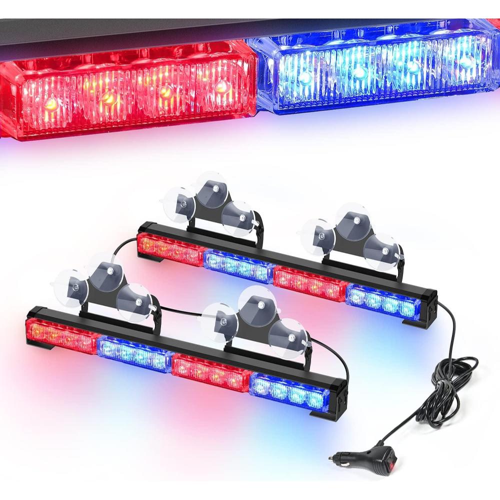 imageNilight Traffic Advisor Emergency Strobe Light Bar 2 In 1 17Inch 32LED 23 Flash Patterns Directional Safety Warning Lights with Cigar Lighter on Trucks Police Construction VehiclesBlue and Red